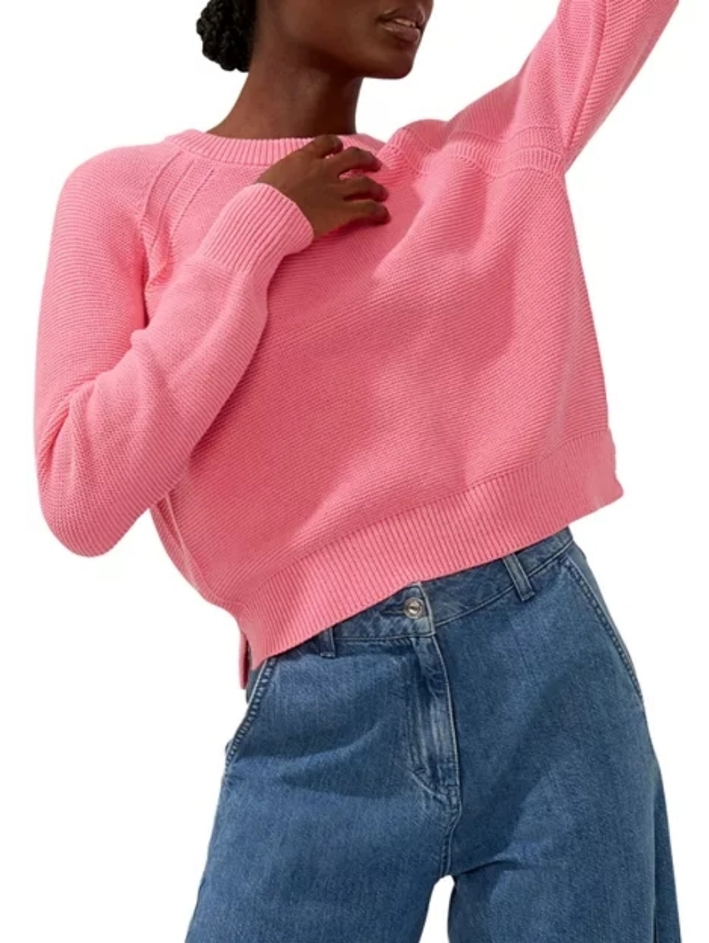 FRENCH CONNECTION Lilly Mozart Cropped Sweater Pink Crewneck Women's Sweater